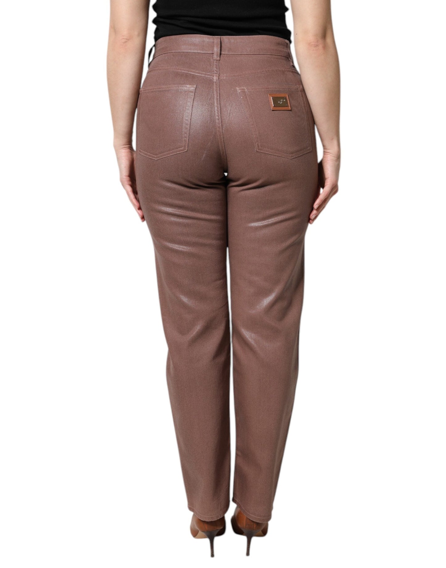 Dolce & Gabbana Brown Cotton High Waist Tapered Denim Women's Jeans ()