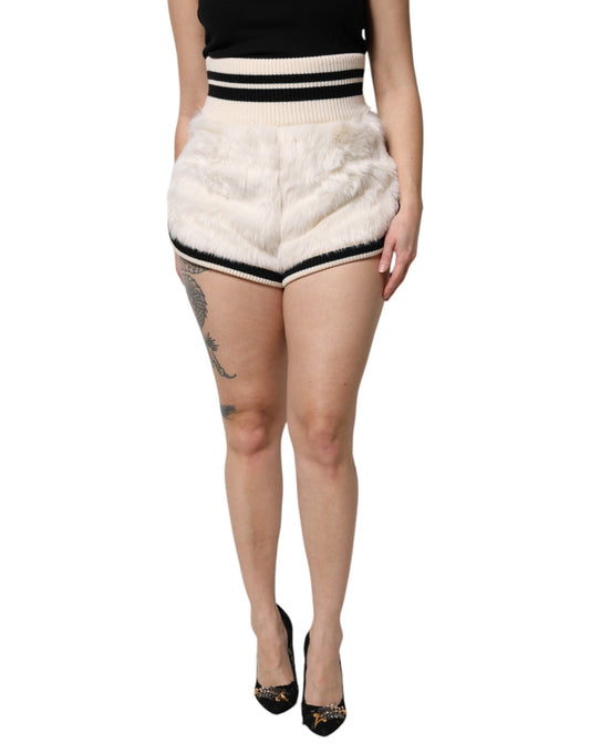 Dolce & Gabbana White Faux Fur High Waisted Hot Pants Women's Short