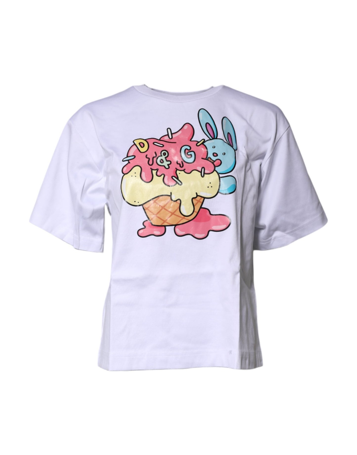 Dolce & Gabbana White Printed Cotton Crew Neck Tee Women's T-shirt ()