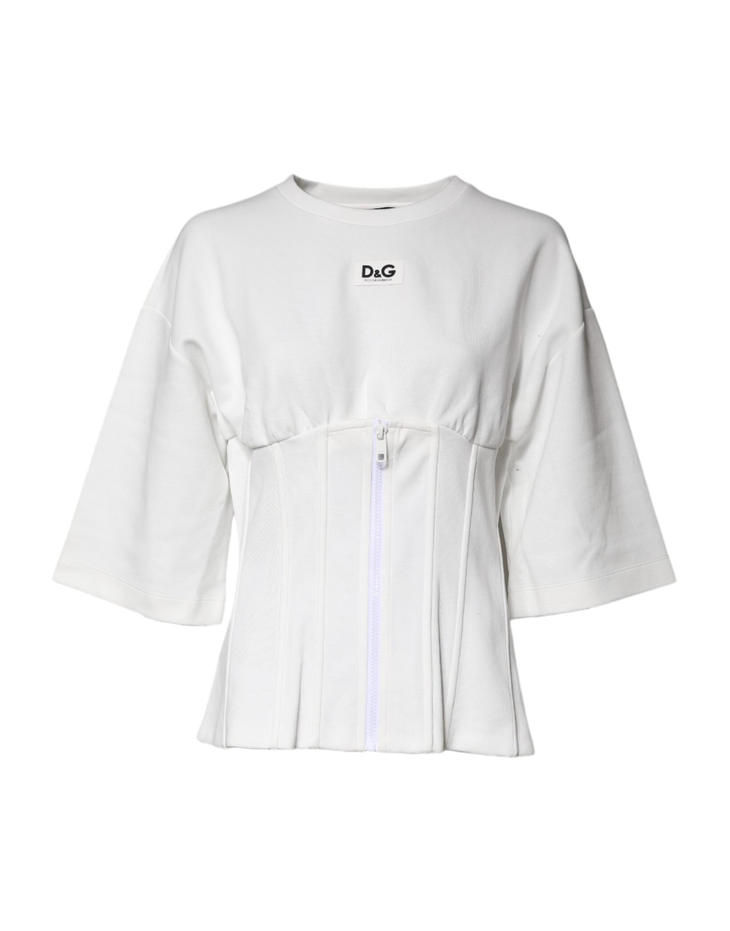 Dolce & Gabbana White Cotton Blend 3/4 Sleeves Blouse Women's Top ()