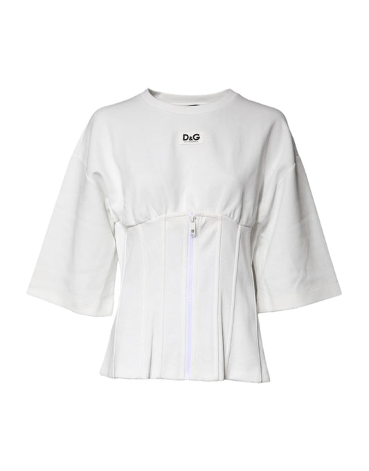 Dolce & Gabbana White Cotton Blend 3/4 Sleeves Blouse Women's Top ()