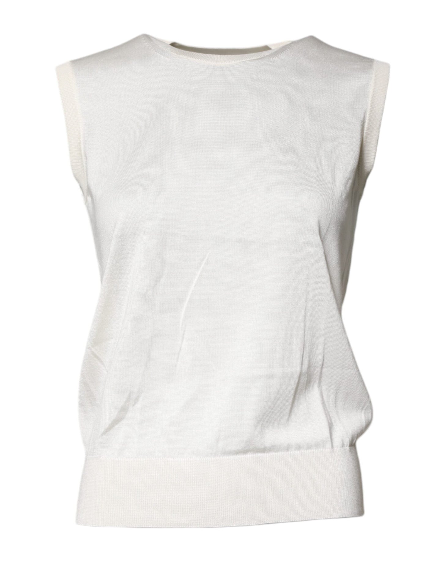 Dolce & Gabbana Cream Sleeveless Silk Round Neck Tank Women's Top