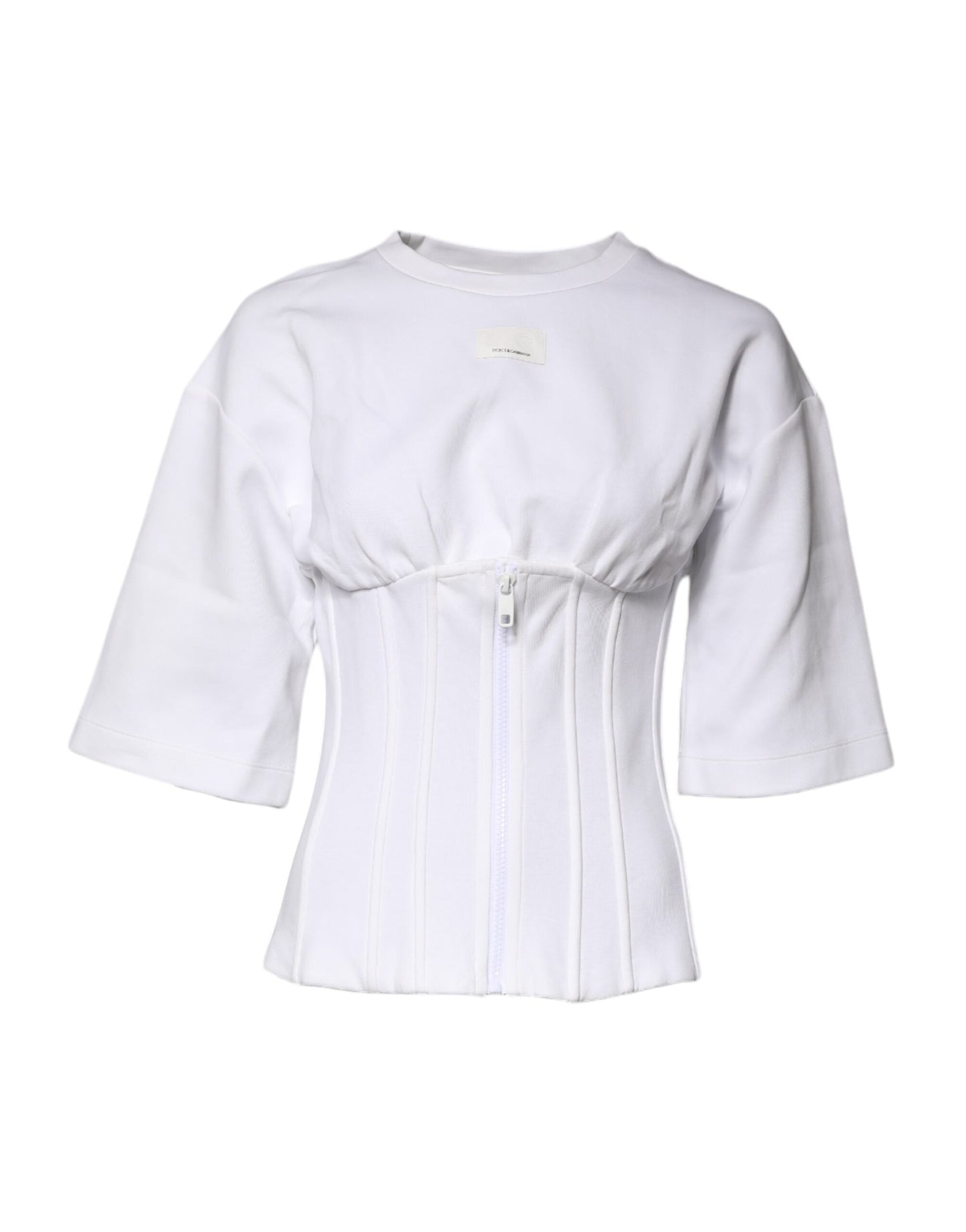Dolce & Gabbana White Cotton Blend 3/4 Sleeves Blouse Women's Top ()