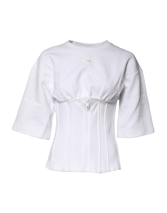 Dolce & Gabbana White Cotton Blend 3/4 Sleeves Blouse Women's Top ()