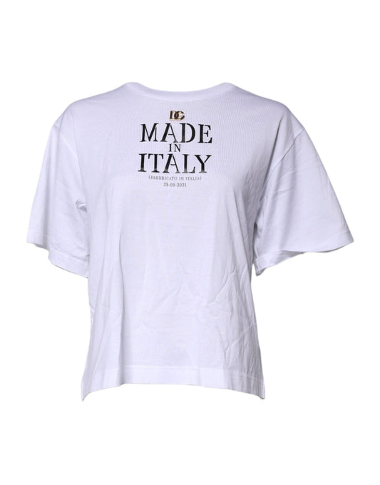 Dolce & Gabbana White Printed Round Neck Top Cotton Women's T-shirt ()
