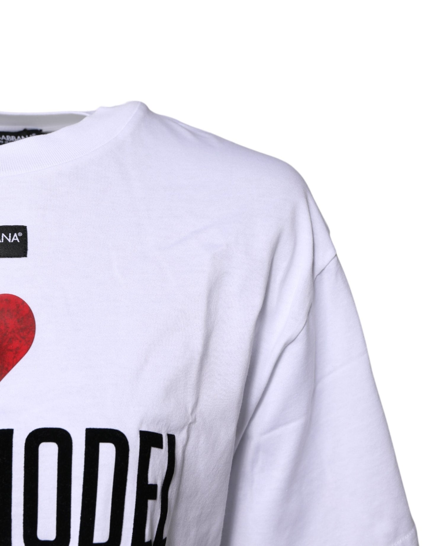 Dolce & Gabbana White Printed Round Neck Top Cotton Women's T-shirt