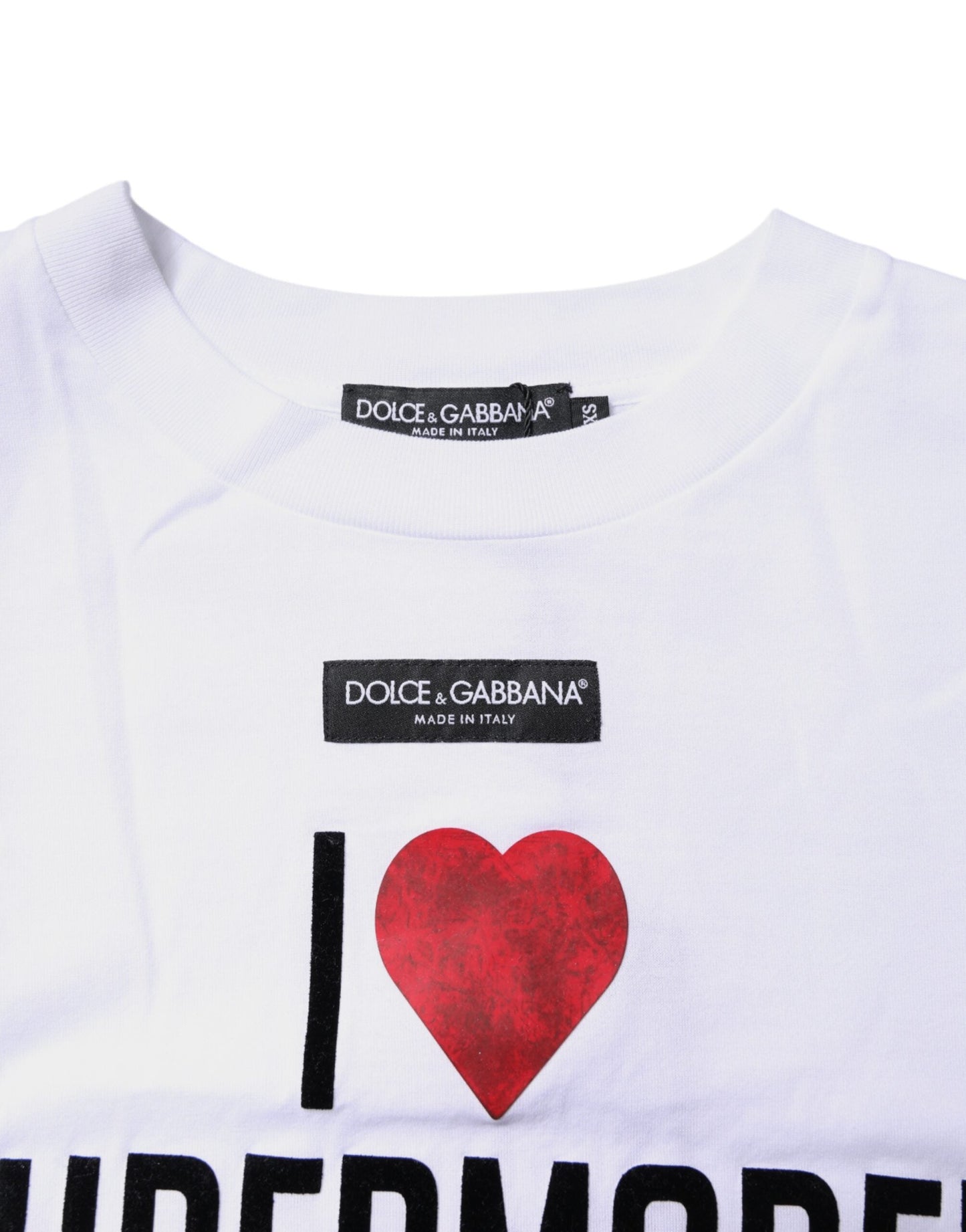 Dolce & Gabbana White Printed Round Neck Top Cotton Women's T-shirt