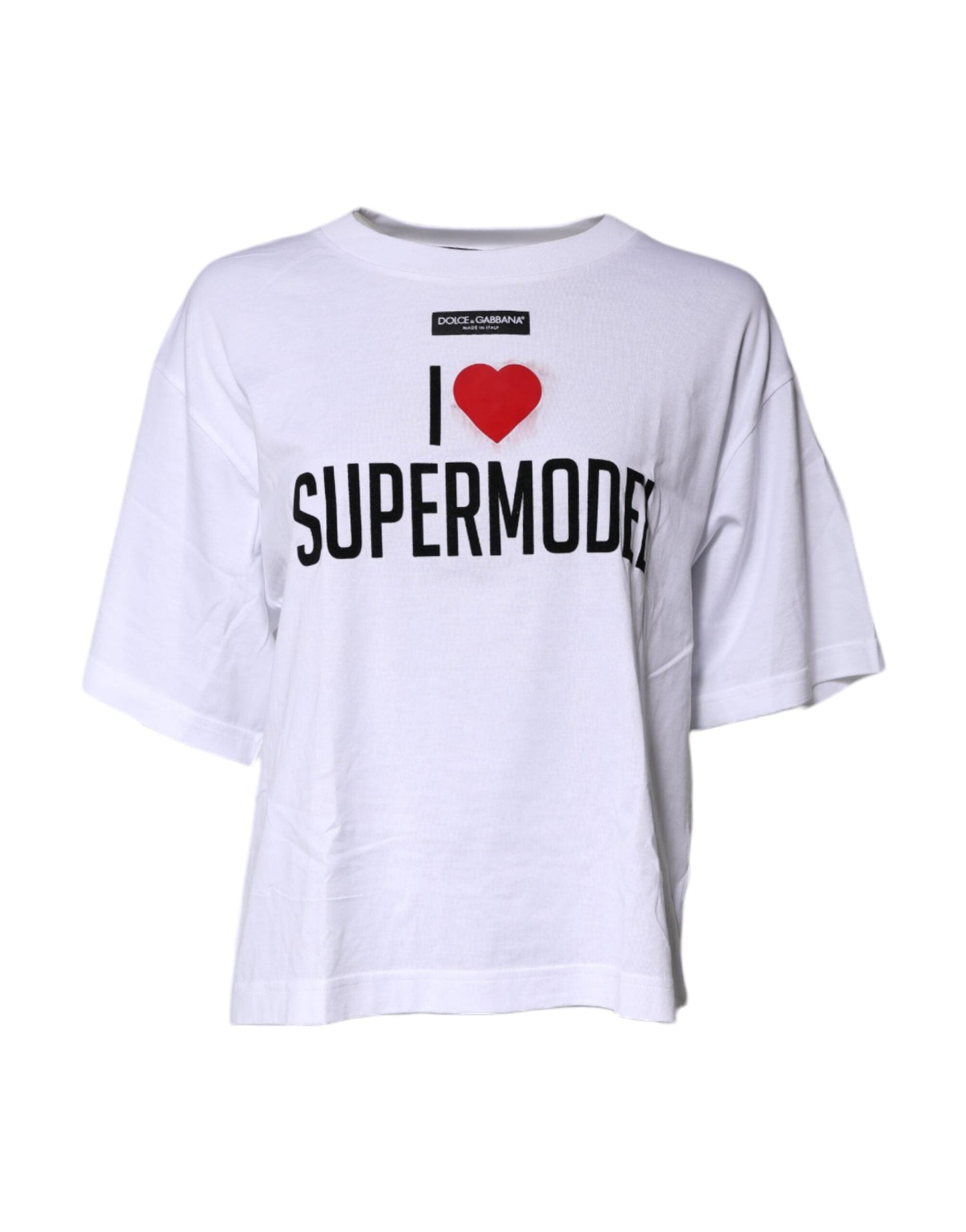 Dolce & Gabbana White Printed Round Neck Top Cotton Women's T-shirt ()