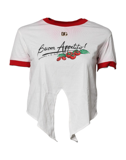 Dolce & Gabbana White Printed Round Neck Cropped Top Women's T-shirt ()