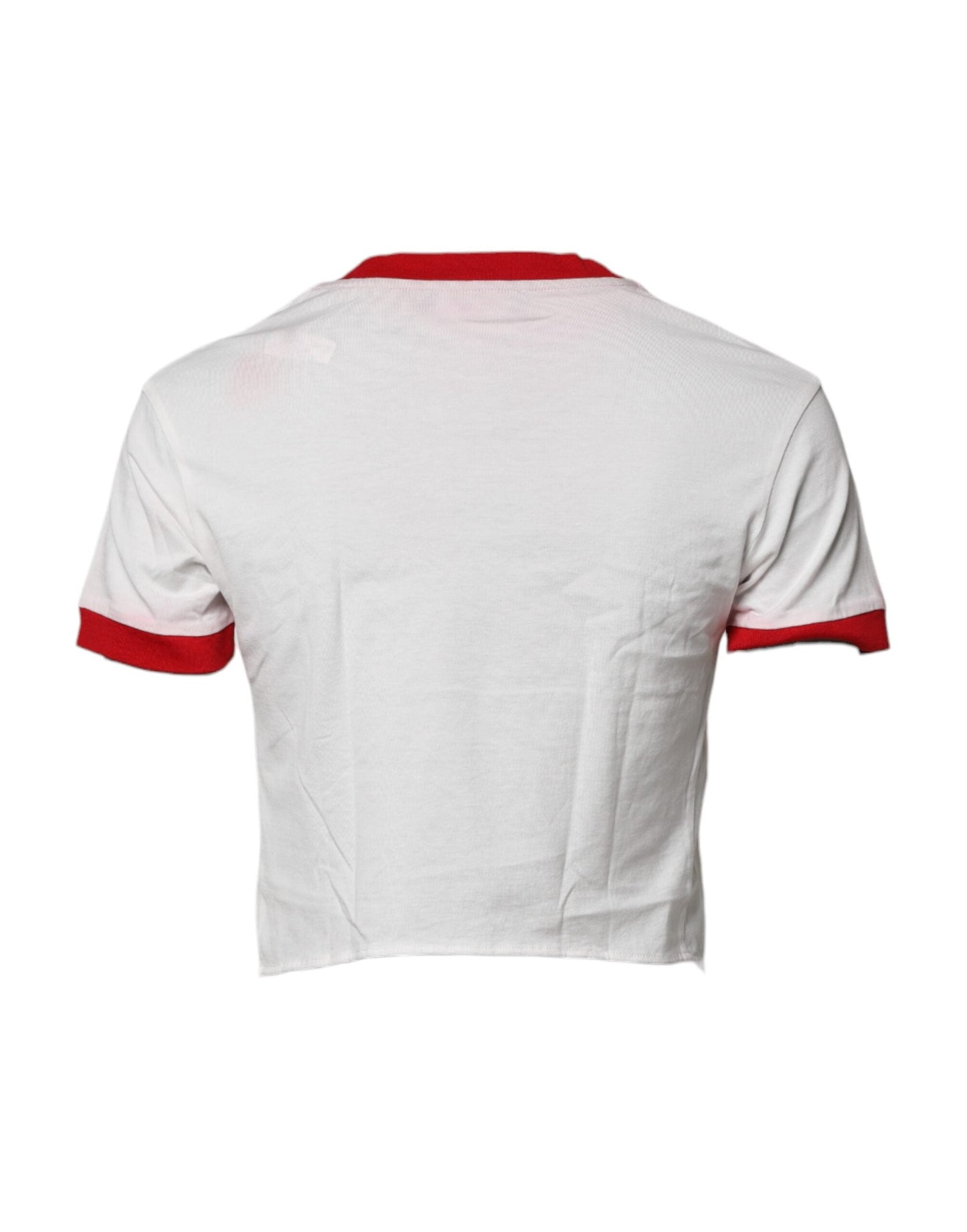 Dolce & Gabbana White Printed Round Neck Cropped Top Women's T-shirt ()