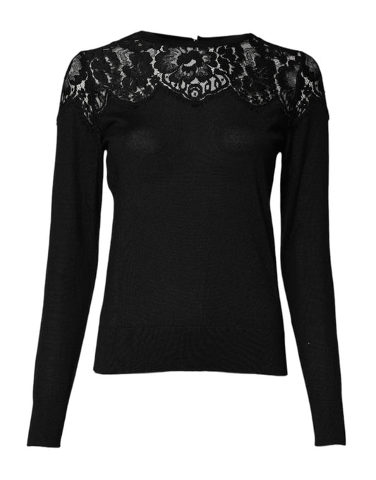 Dolce & Gabbana Black Floral Lace Long Sleeves Blouse Women's Top