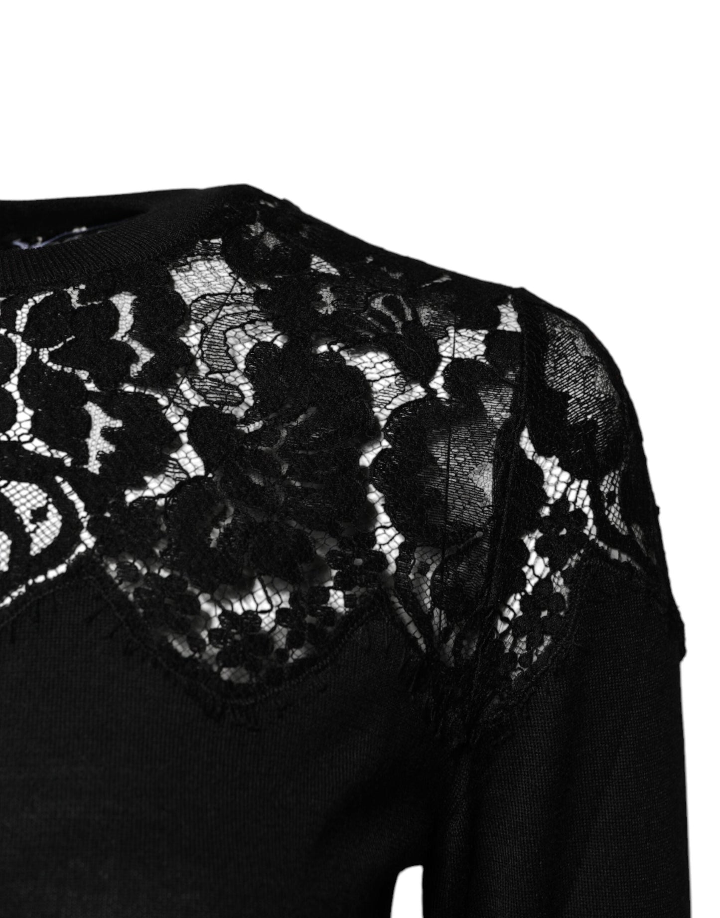 Dolce & Gabbana Black Floral Lace Long Sleeves Blouse Women's Top