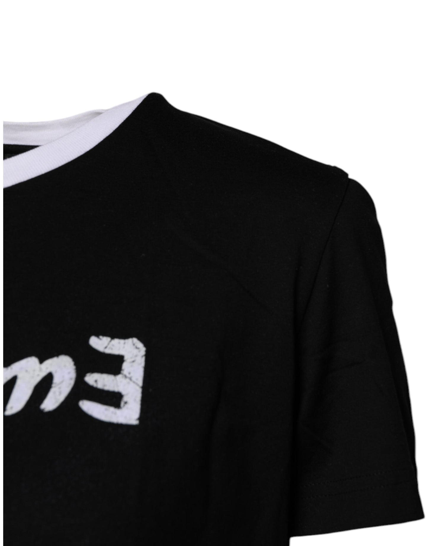 Dolce & Gabbana Black Printed Round Neck Top Cotton Women's T-shirt