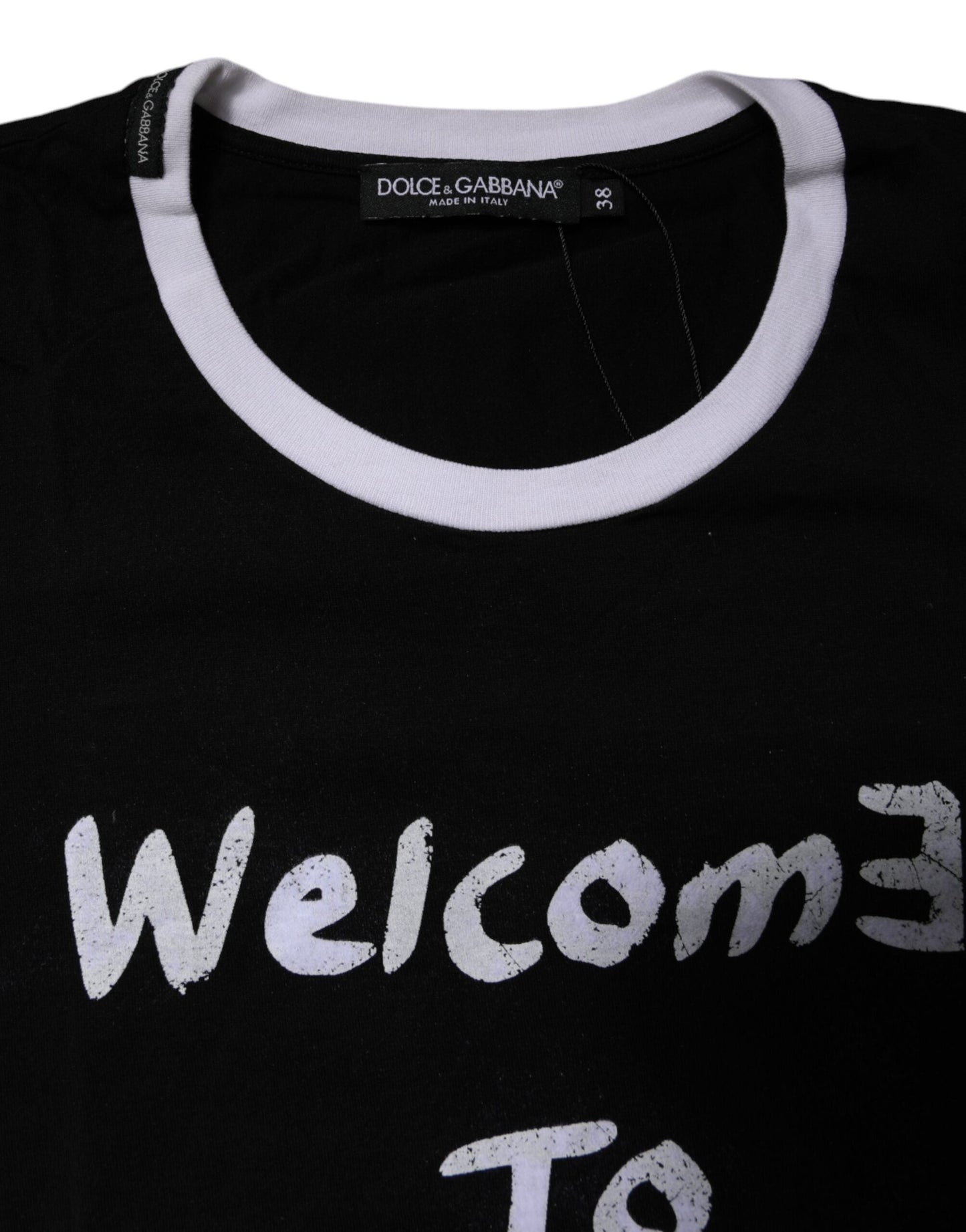 Dolce & Gabbana Black Printed Round Neck Top Cotton Women's T-shirt