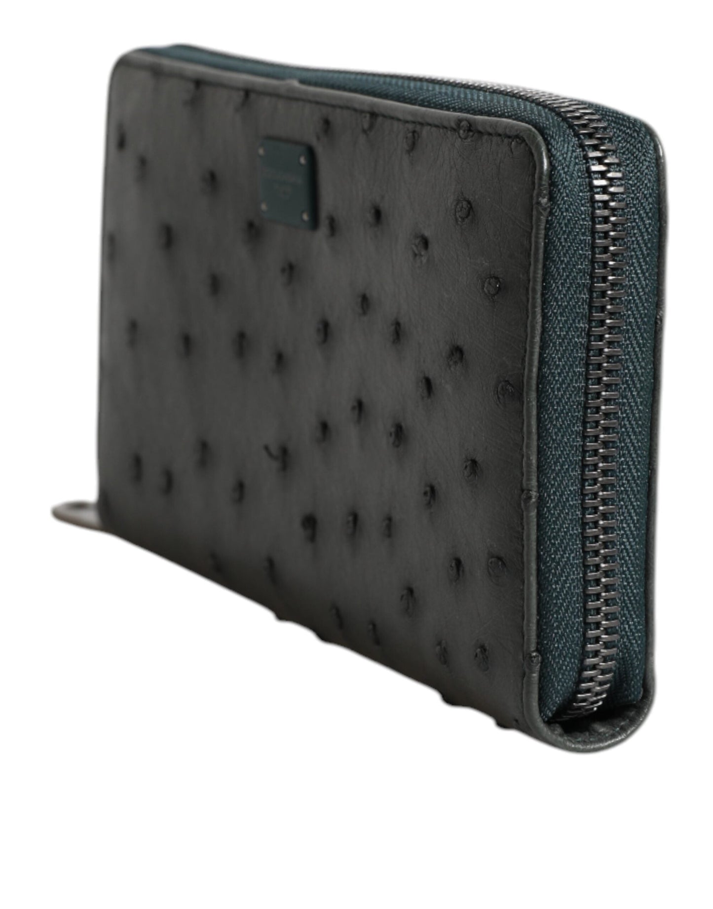 Dolce & Gabbana Green Ostrich Logo Plaque Zip Around Continental Men's Wallet