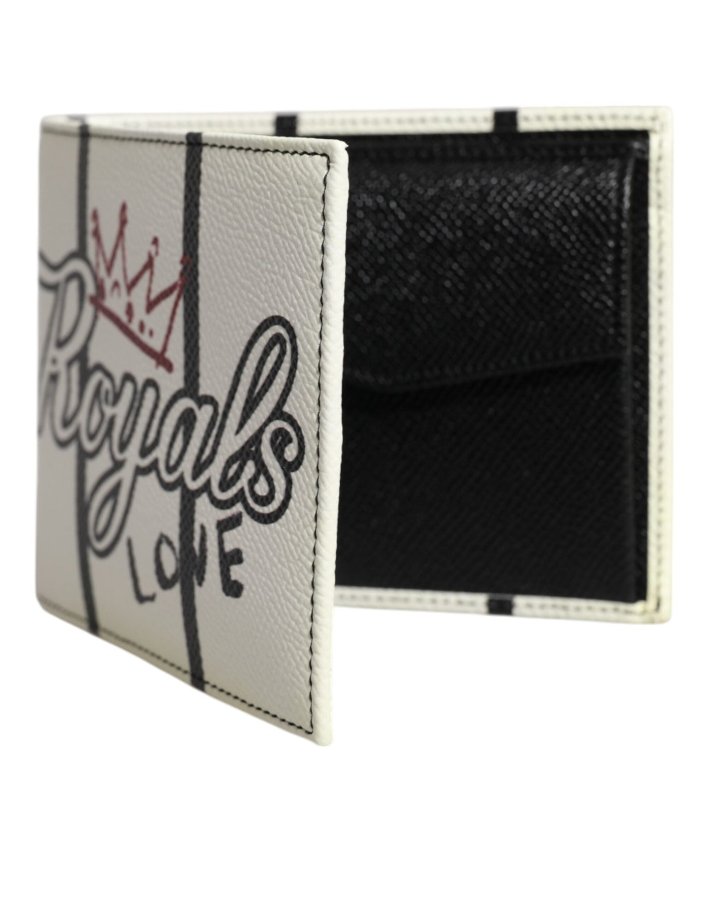 Dolce & Gabbana White Leather DG Crown Royals Bifold Card Holder Men's Wallet ()