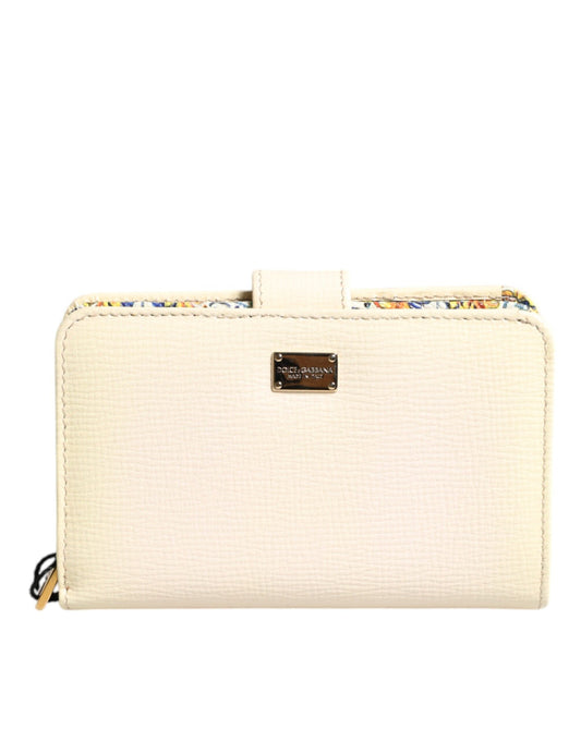 Dolce & Gabbana Ivory Calf Leather Compact Logo Plaque Card Holder Women's Wallet ()