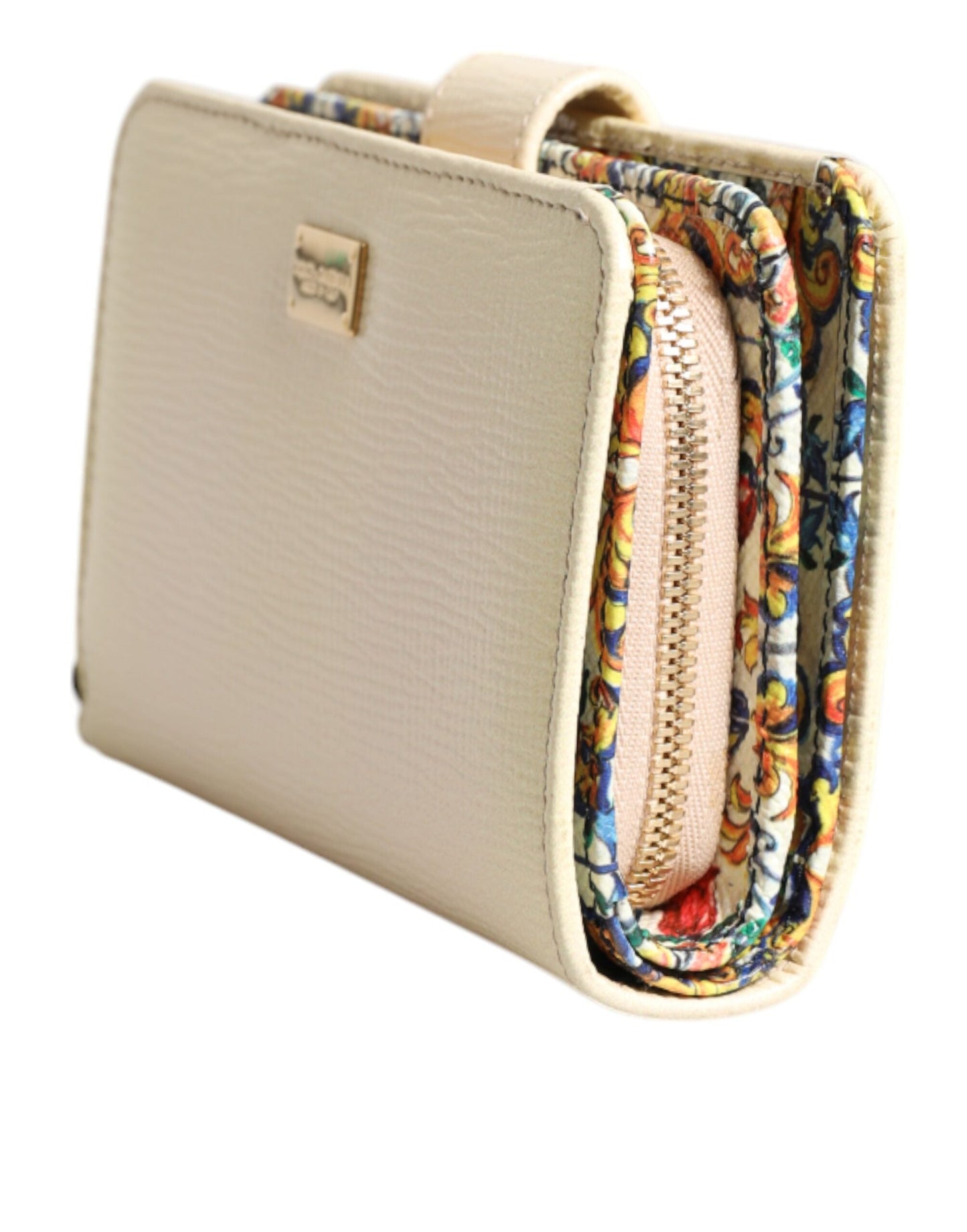 Dolce & Gabbana Ivory Calf Leather Compact Logo Plaque Card Holder Women's Wallet ()