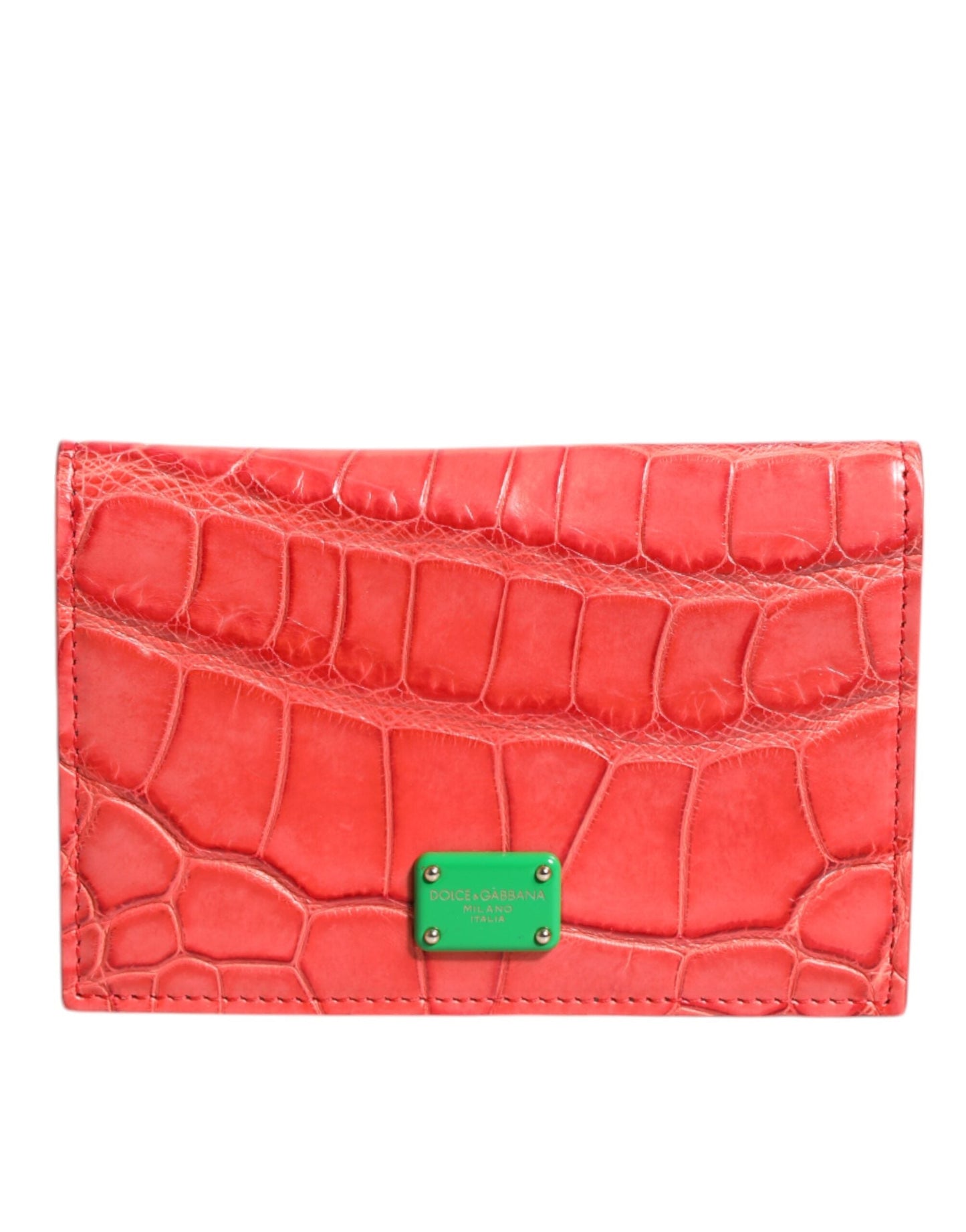 Dolce & Gabbana Red Exotic Leather Logo Plaque Card Holder Women's Wallet ()