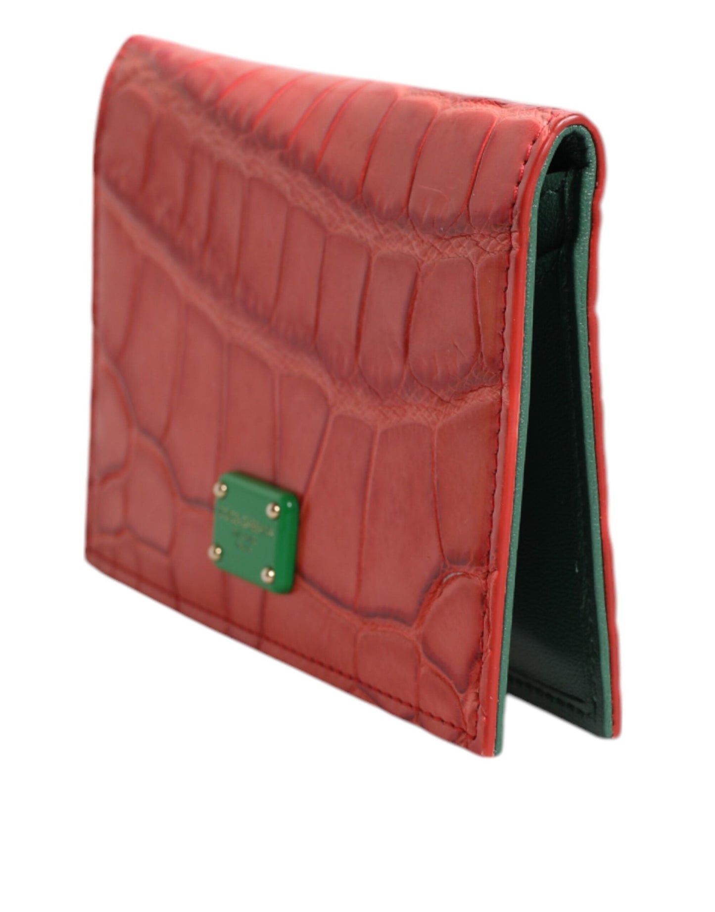 Dolce & Gabbana Red Exotic Leather Logo Plaque Card Holder Women's Wallet ()