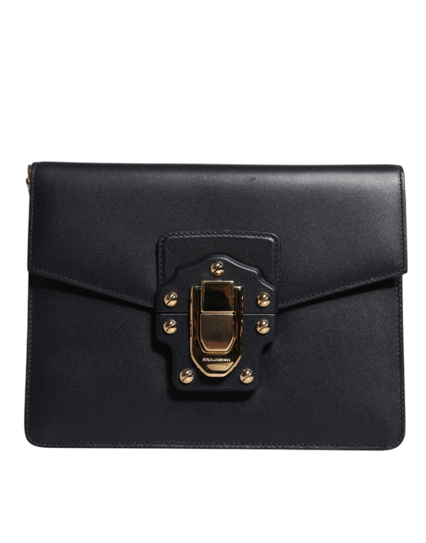 Dolce & Gabbana Black Leather Logo Gold Crossbody Purse Women's Bag ()