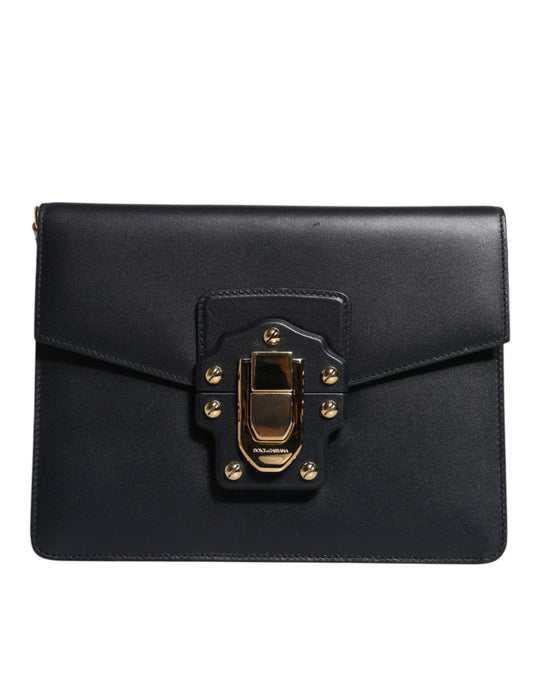 Dolce & Gabbana Black Leather Logo Gold Crossbody Purse Women's Bag ()