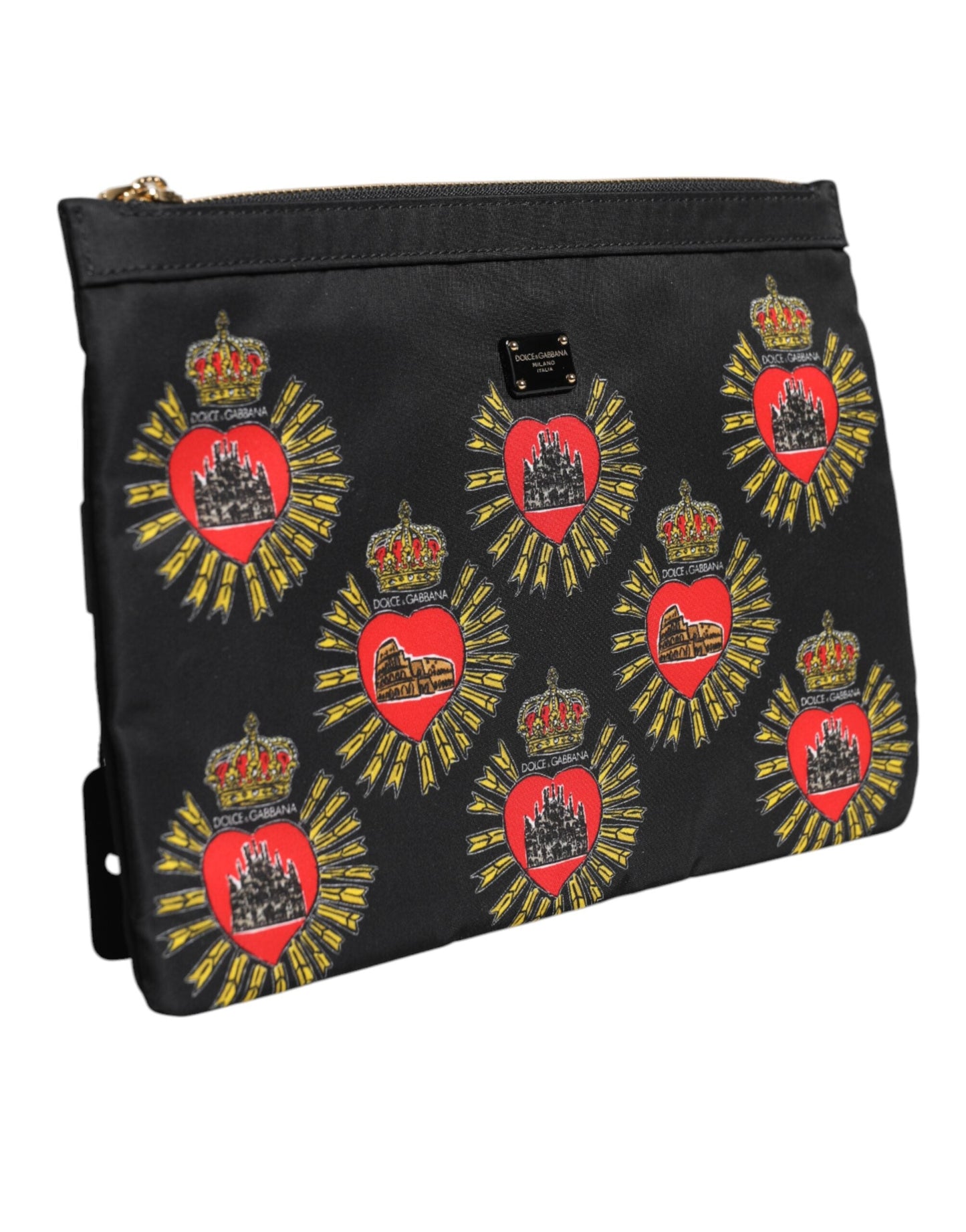 Dolce & Gabbana Black Red Nylon Sacred Heart Clutch Pouch Women's Bag