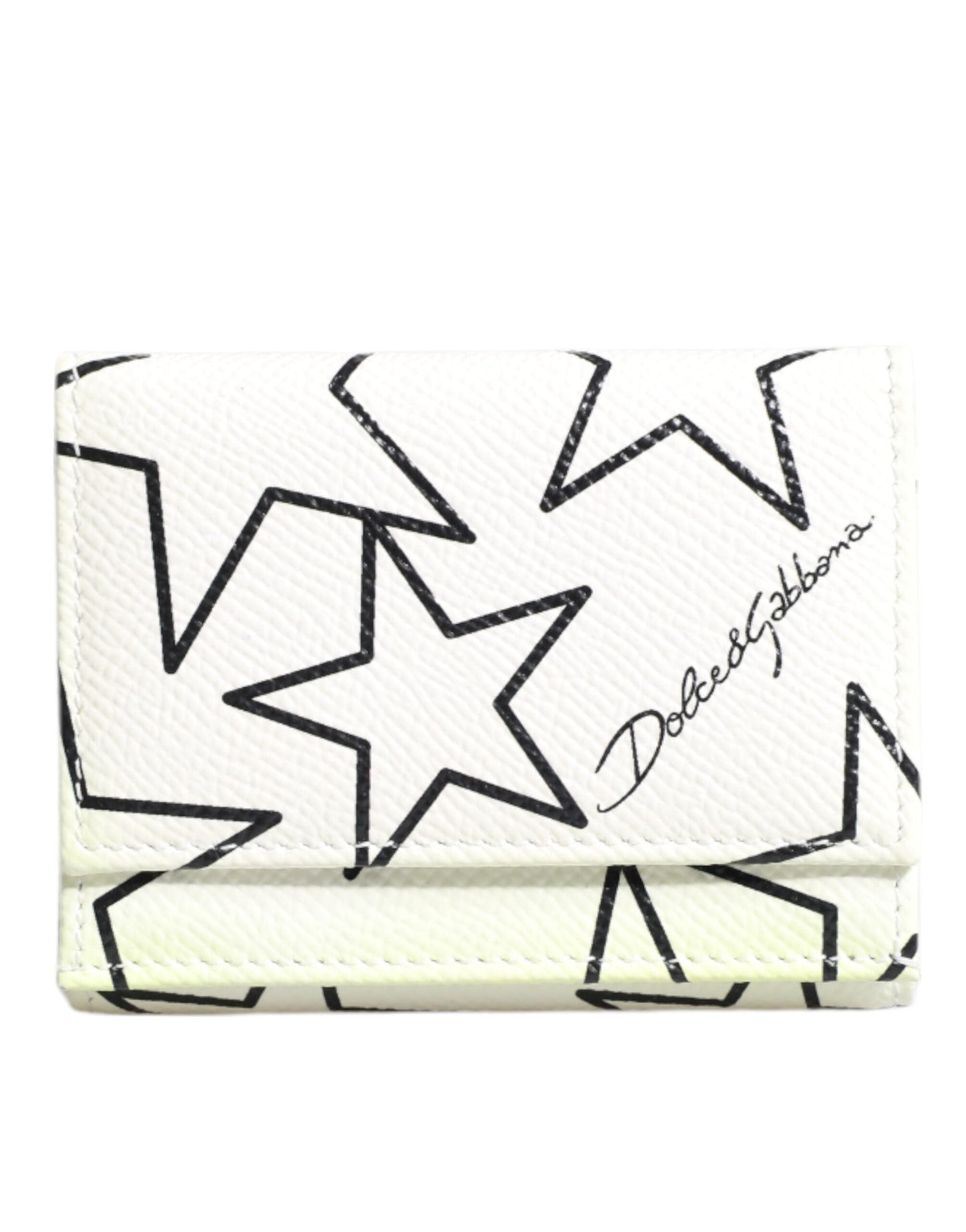 Dolce & Gabbana White Leather Trifold DG Star Print Card Holder Women's Wallet ()