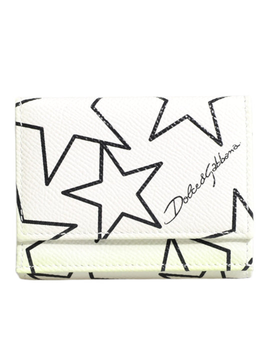 Dolce & Gabbana White Leather Trifold DG Star Print Card Holder Women's Wallet ()