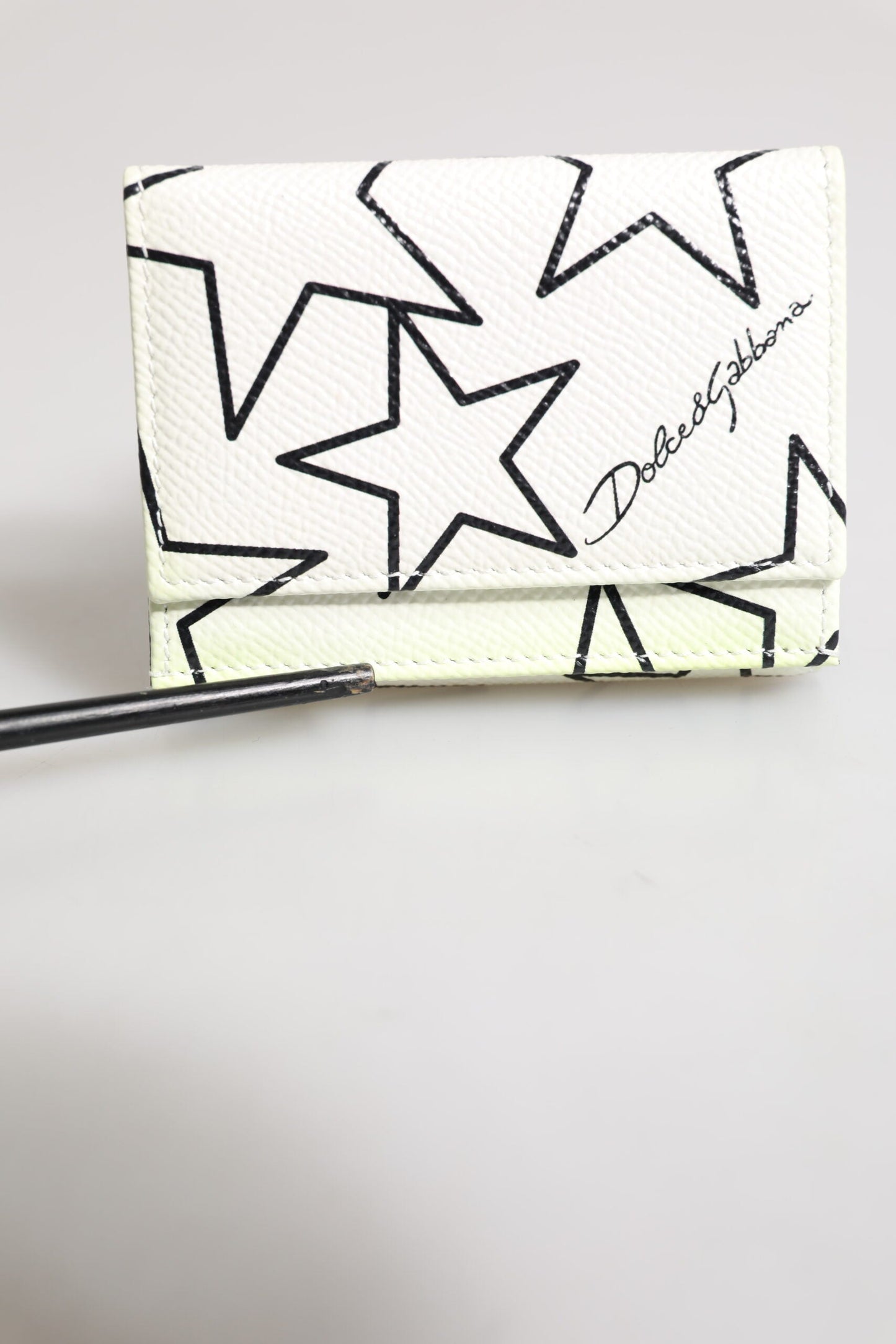 Dolce & Gabbana White Leather Trifold DG Star Print Card Holder Women's Wallet ()