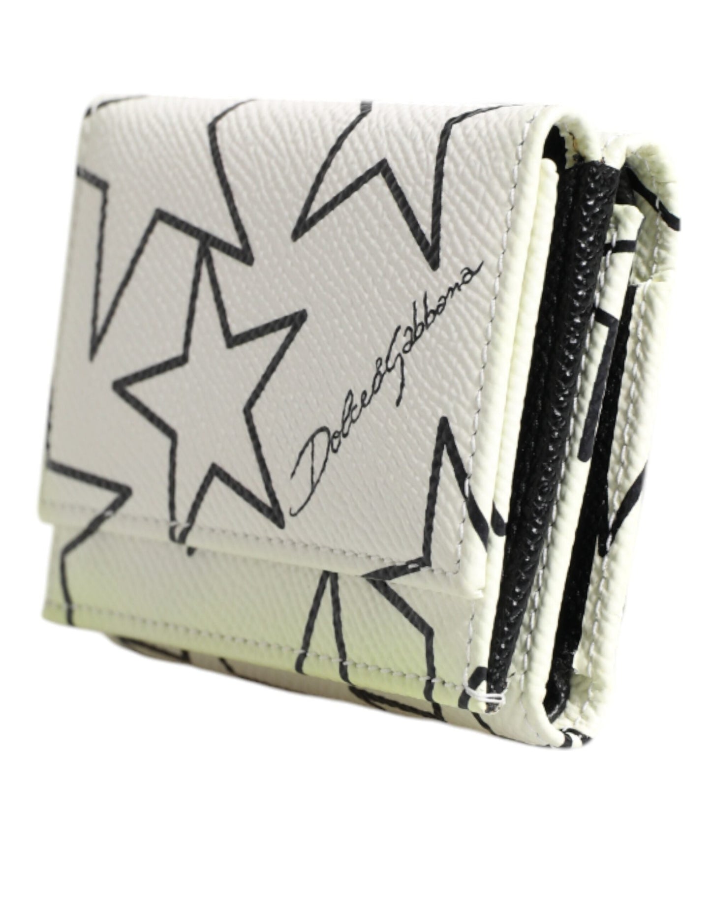Dolce & Gabbana White Leather Trifold DG Star Print Card Holder Women's Wallet ()