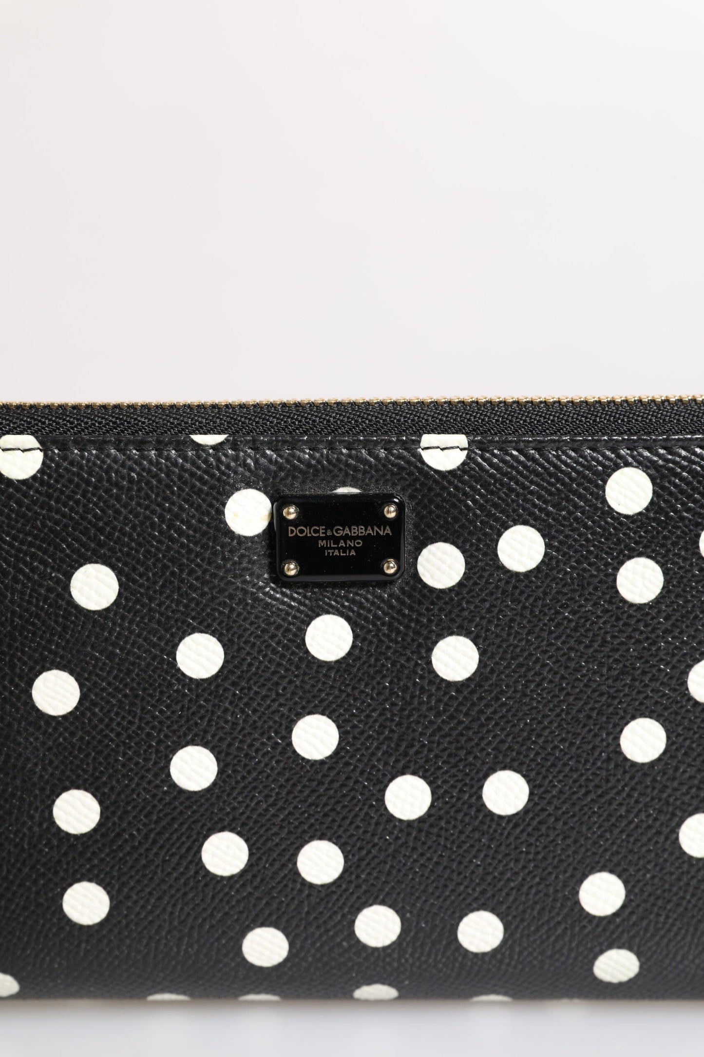 Dolce & Gabbana Black White Dotted Leather Zip Around Continental Women's Wallet