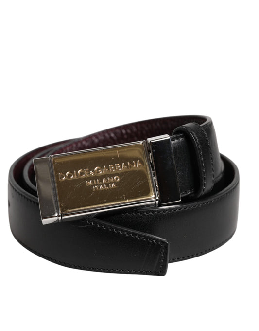 Dolce & Gabbana Black Brown Leather Metal Buckle Reversible Men's Belt ()