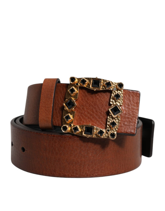 Dolce & Gabbana Brown Leather Gold Crystal Buckle Men's Belt ()