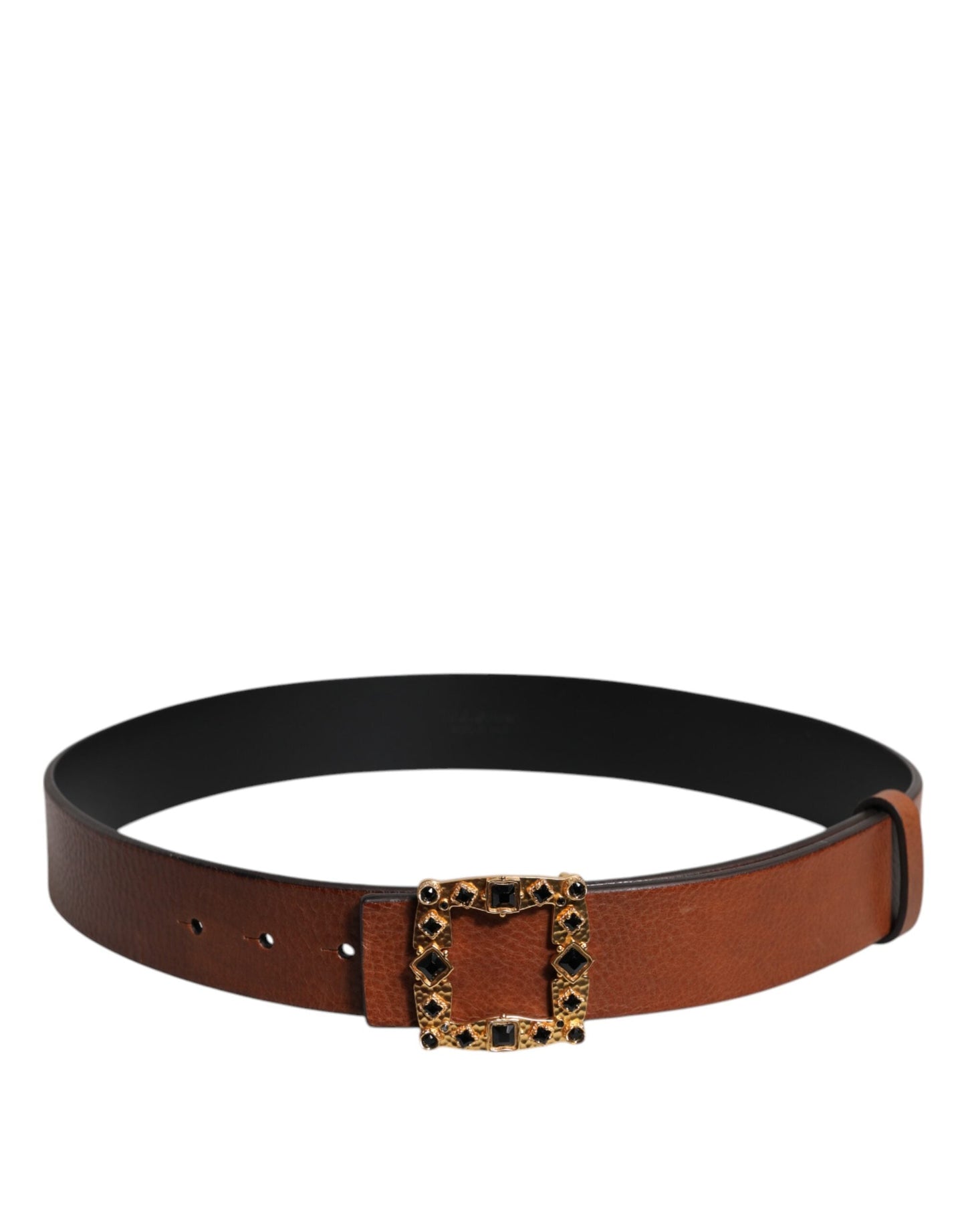 Dolce & Gabbana Brown Leather Gold Crystal Buckle Men's Belt ()