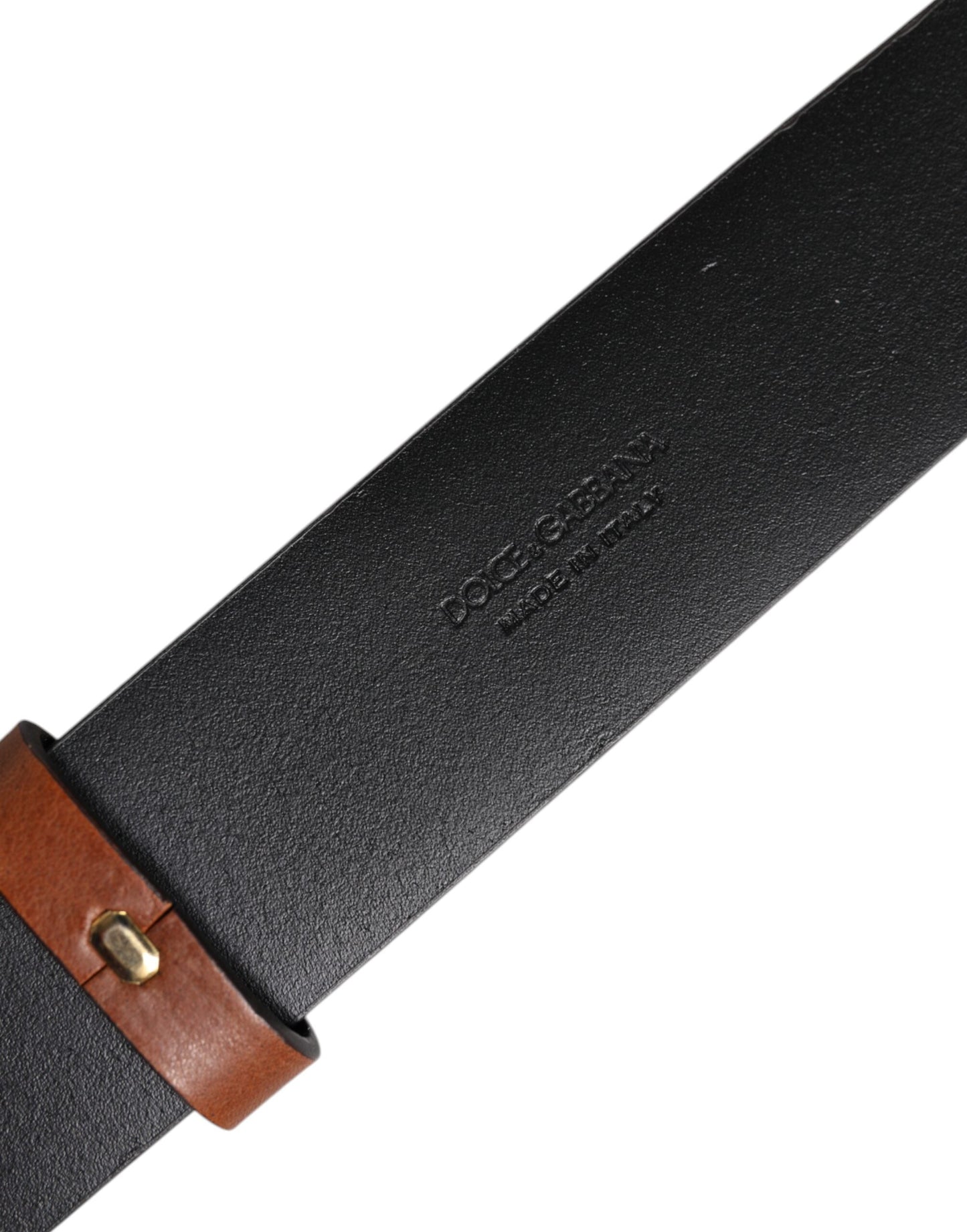 Dolce & Gabbana Brown Leather Gold Crystal Buckle Men's Belt ()