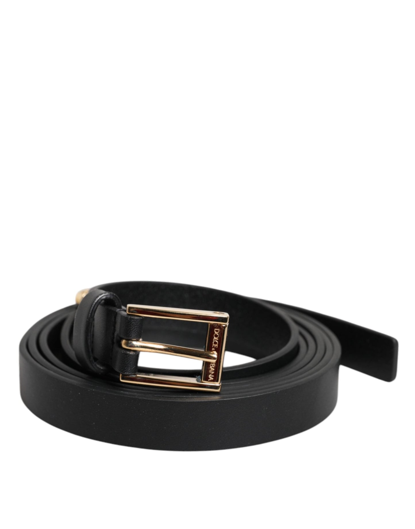 Dolce & Gabbana Black Calf Leather Gold Metal Buckle Men's Belt
