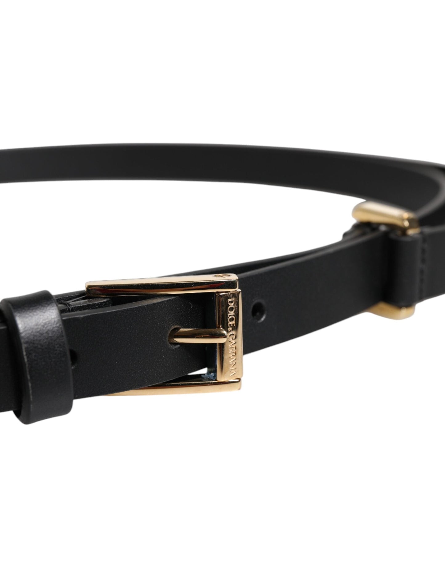 Dolce & Gabbana Black Calf Leather Gold Metal Buckle Men's Belt