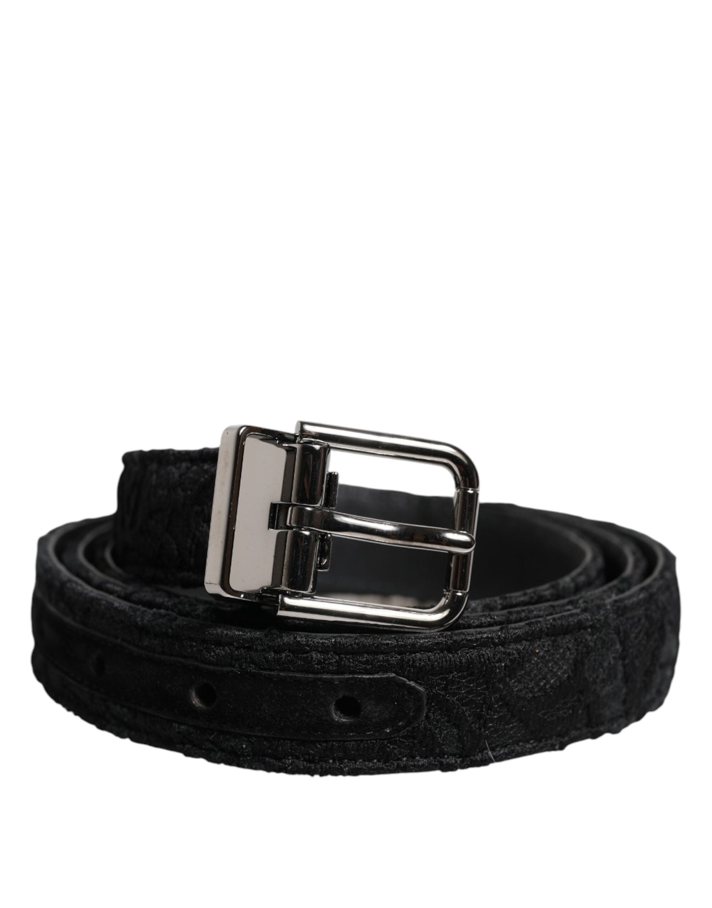 Dolce & Gabbana Black Cotton Blend Silver Metal Buckle Men's Belt