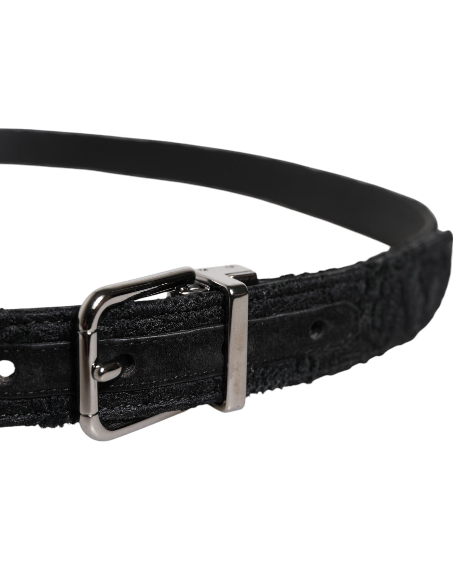 Dolce & Gabbana Black Cotton Blend Silver Metal Buckle Men's Belt