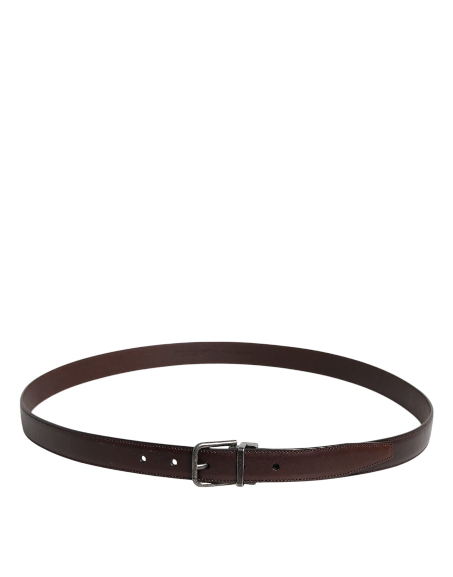 Dolce & Gabbana Brown Leather Silver Metal Buckle Men's Belt