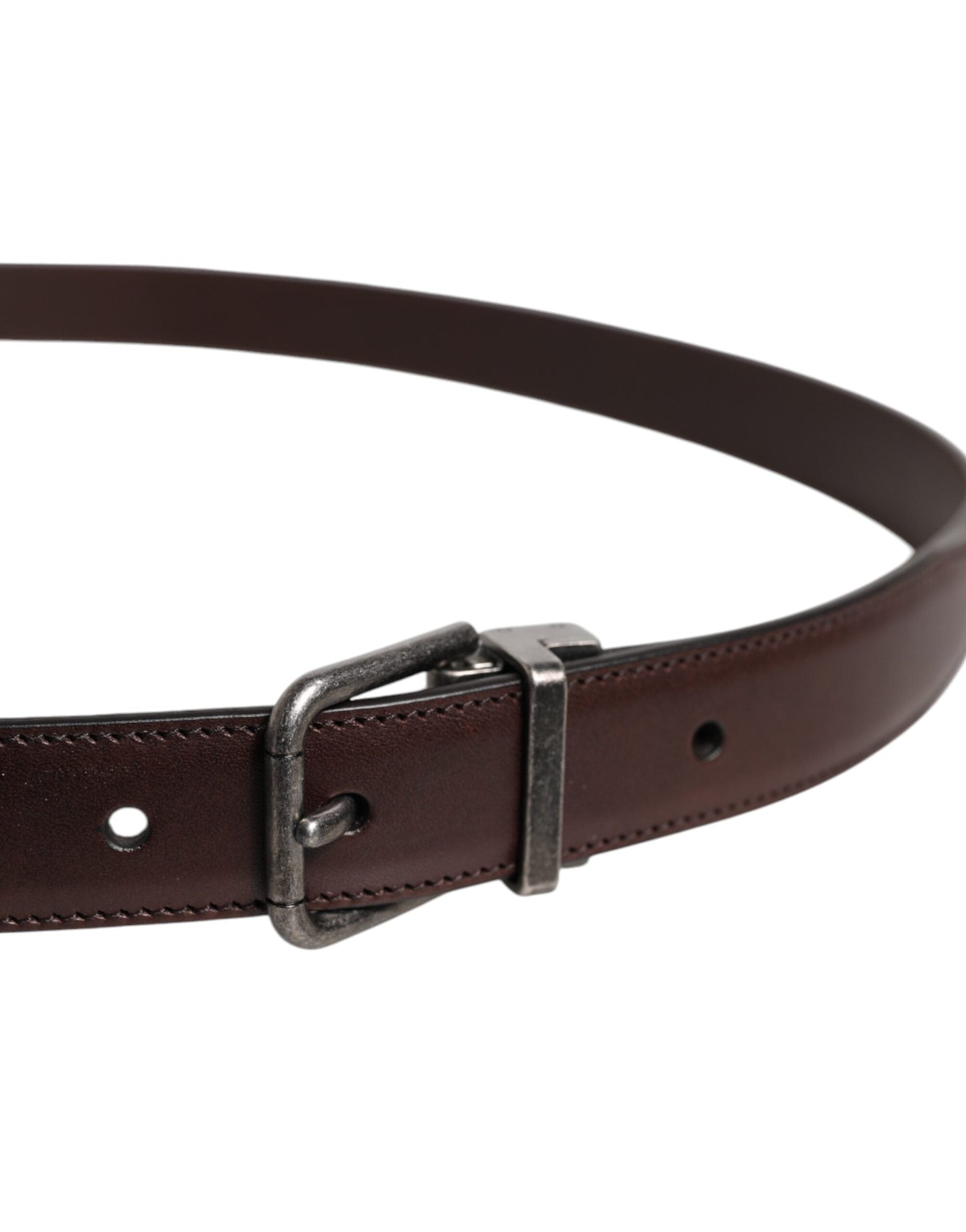 Dolce & Gabbana Brown Leather Silver Metal Buckle Men's Belt