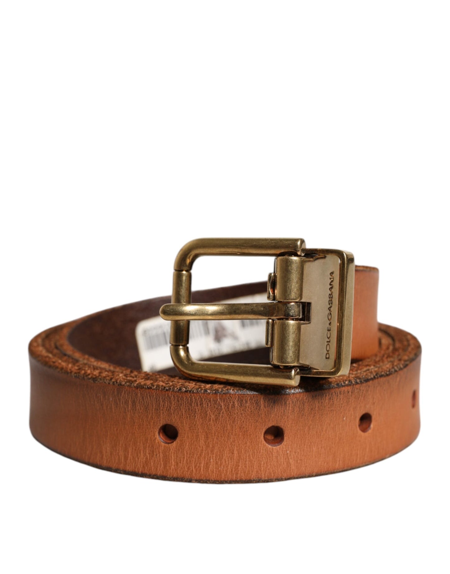 Dolce & Gabbana Brown Leather Gold Tone Metal Buckle Men's Belt ()