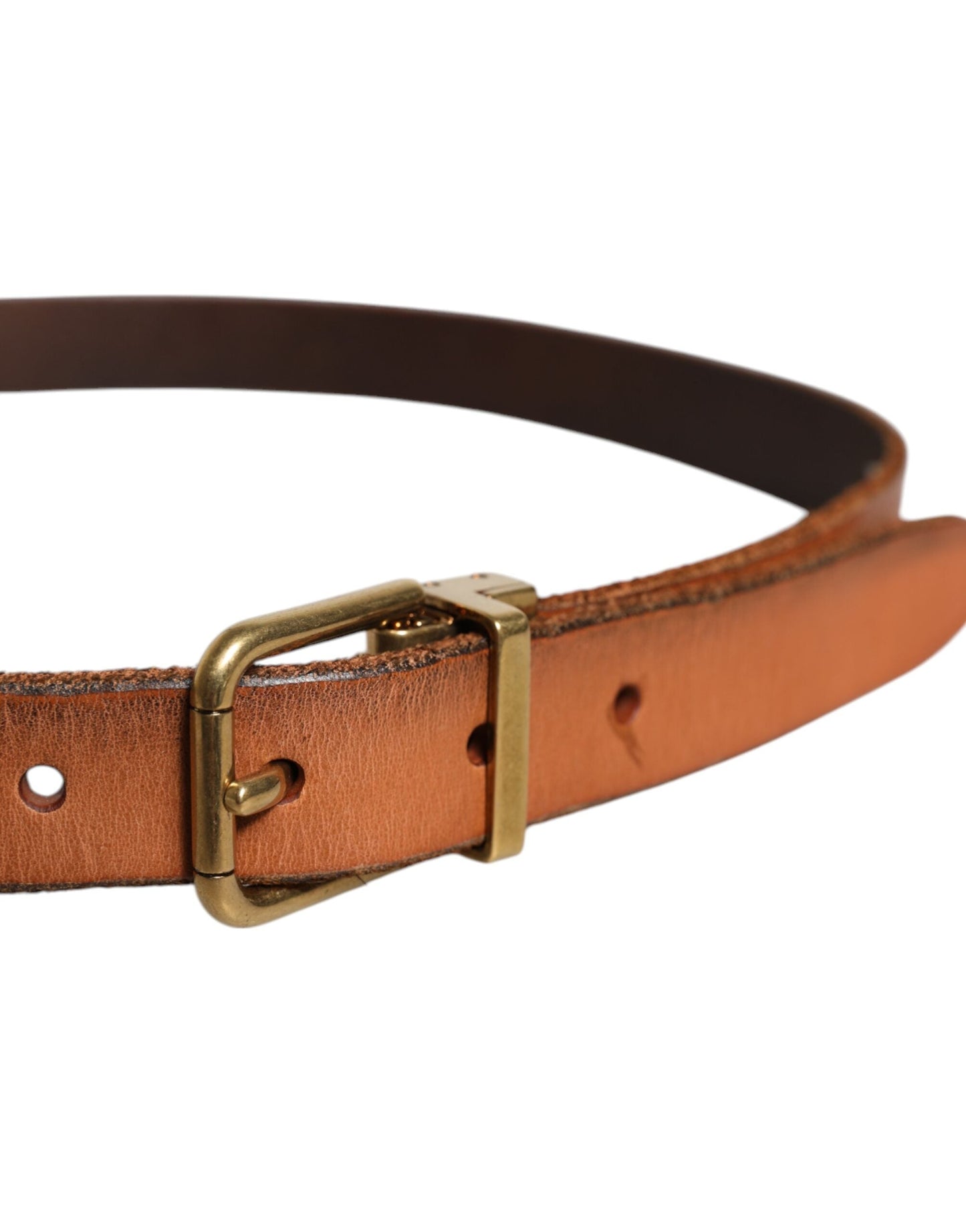 Dolce & Gabbana Brown Leather Gold Tone Metal Buckle Men's Belt ()