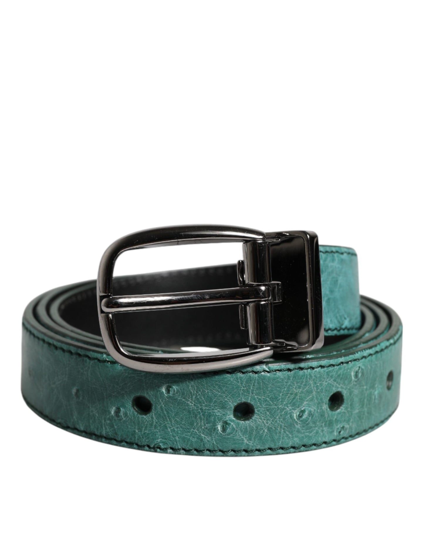 Dolce & Gabbana Green Leather Silver Tone Metal Buckle Men's Belt
