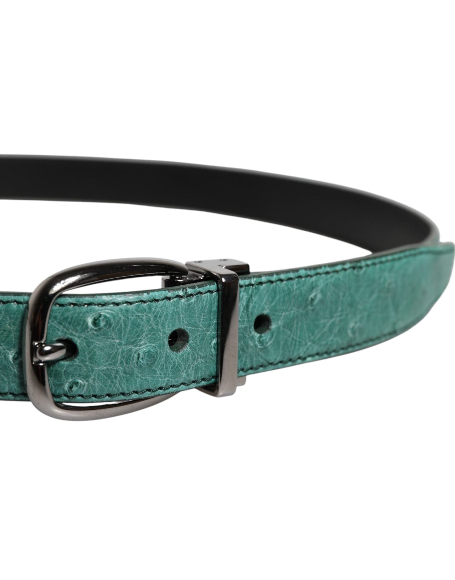 Dolce & Gabbana Green Leather Silver Tone Metal Buckle Men's Belt