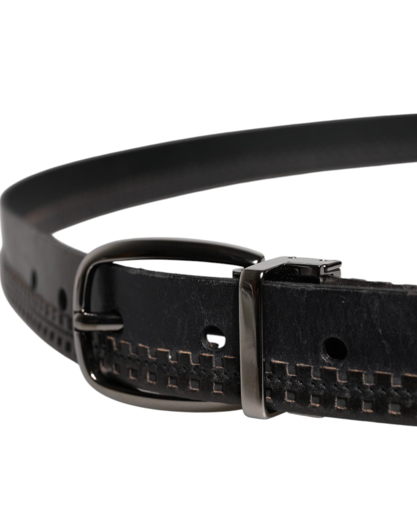 Dolce & Gabbana Black Leather Silver Tone Metal Buckle Men's Belt ()