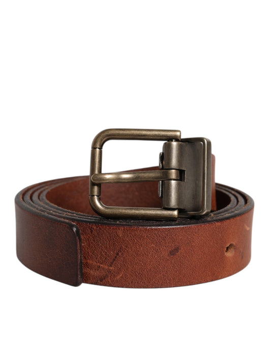 Dolce & Gabbana Brown Leather Metal Buckle Classic Men's Belt ()