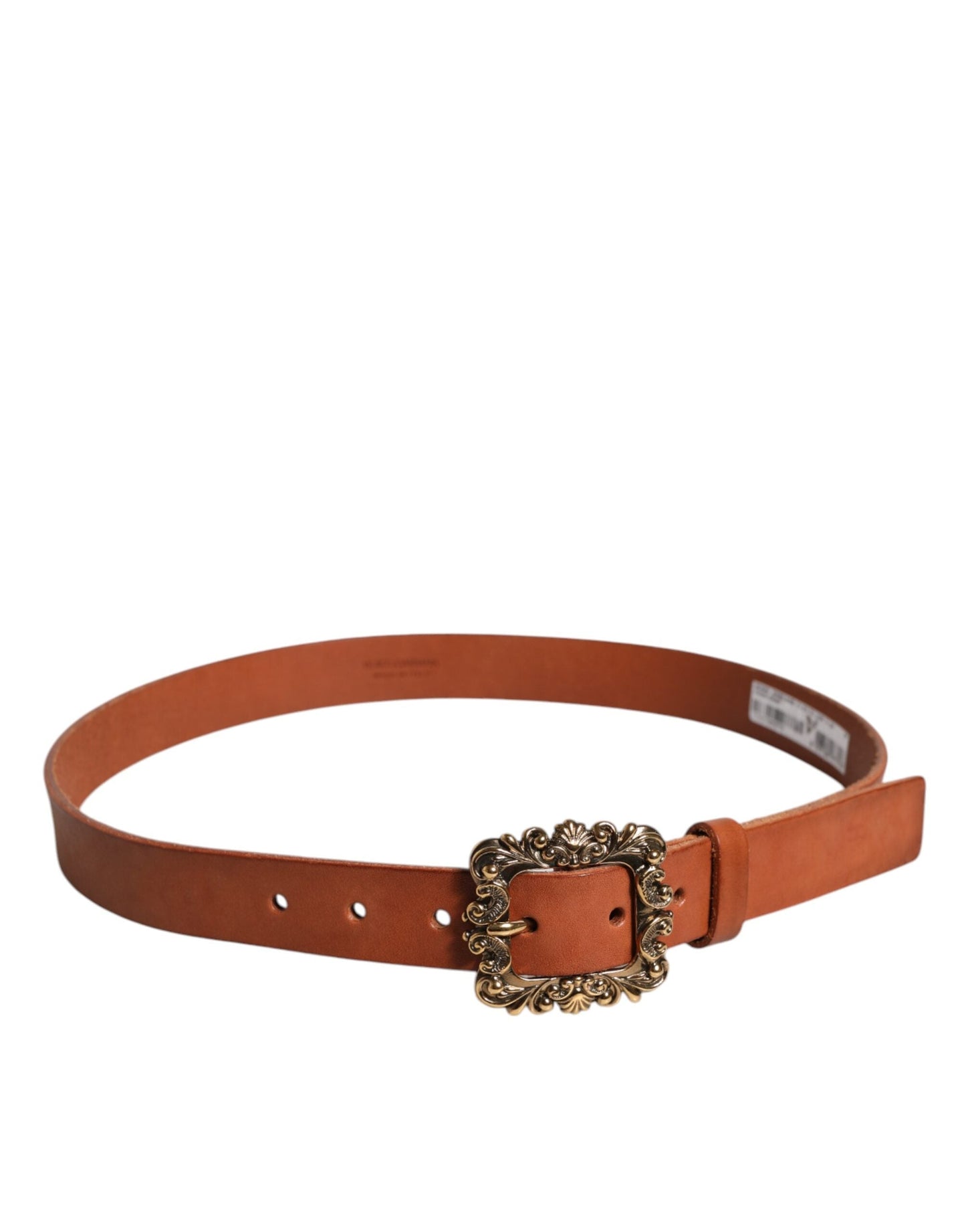 Dolce & Gabbana Brown Leather Gold Metal Baroque Buckle Men's Belt ()
