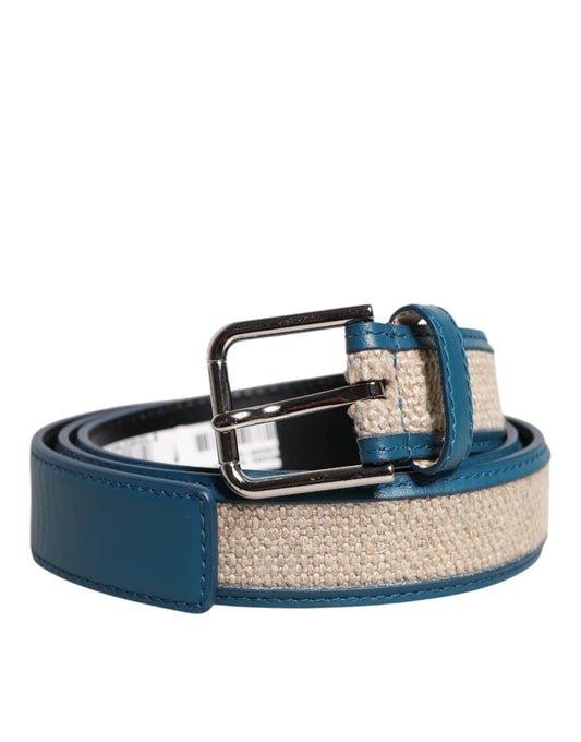 Dolce & Gabbana Blue Beige Leather Weaved Metal Buckle Men's Belt ()